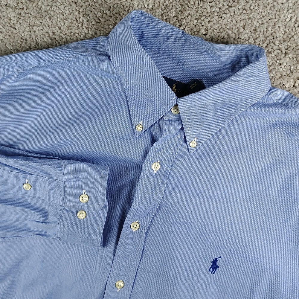 Vtg Ralph Lauren Yarmouth Shirt Men 18 34/35 Blue Pinpoint Oxford Dress Button